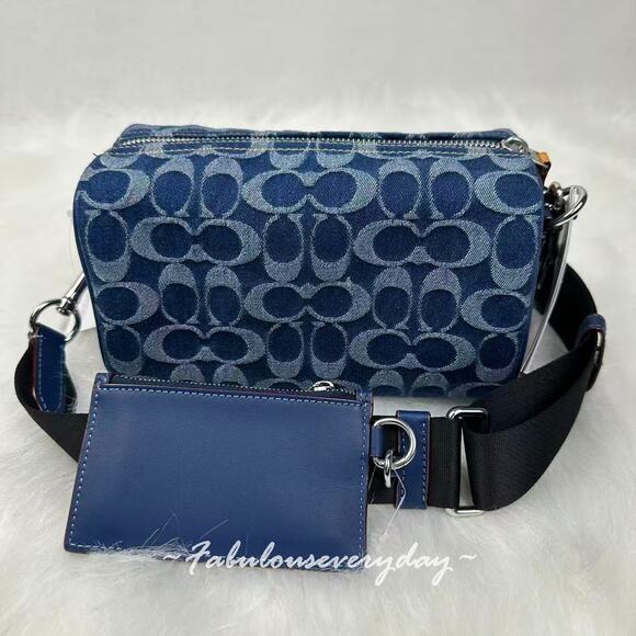 Coach Men's Axel Crossbody In Signature Denim/Deep Blue CY892 + Pouch NWT - Picture 2 of 10